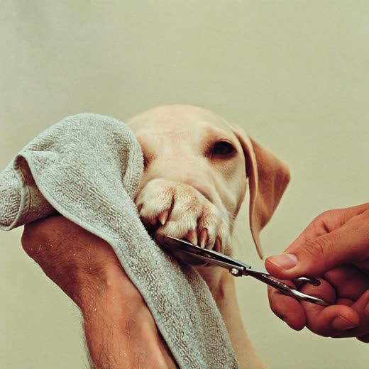 A dog's paw held for a nail trim